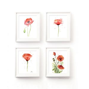 Poppy Wall Art, Poppy Print, Red Poppy Watercolor, Red Poppy Flower, Abstract Art Print of Watercolor Painting, Plants, Nature, Poppies image 6