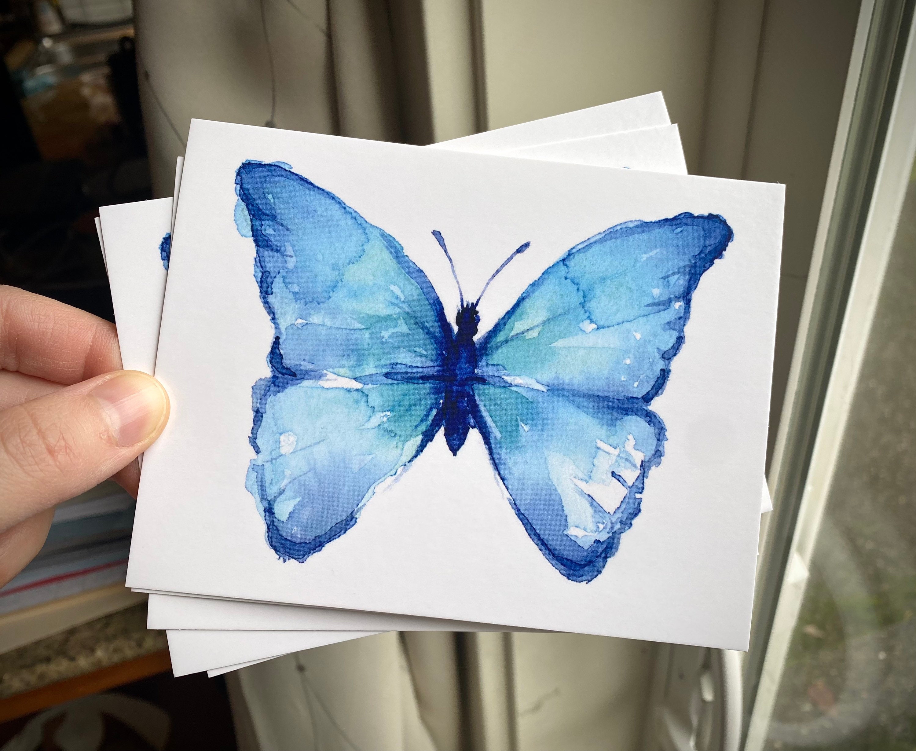 Blue Butterfly Watercolor Postcard Set, Glossy Cards - Etsy