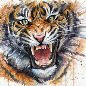 Tiger Art Print Tiger Watercolor Painting Roaring Tiger Painting, Giclee Print, Jungle Animal Art, Tiger Art, Tiger Print, Boys Room Decor,