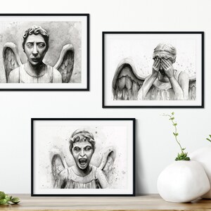 Weeping Angel Art, Angel Print, Doctor Who Art Print, Doctor Who Wall Art, Don't Blink Sci-Fi Decor, Scary Angel Painting, Crying Angel image 8