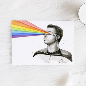 Geordi Seeing Rainbow, Geordi Portrait, Waterolor Painting, Giclee Print, Seeing Rainbow, Sci Fi Illustration image 3