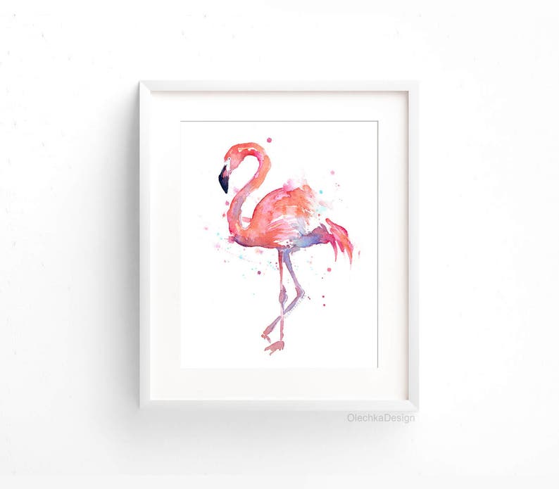 Flamingo Watercolor Painting, Flamingo Art Print, Flamingo Wall Art, Bird Animal Wall Art, Flamingo Home Decor, Tropical Pink Flamingo Art image 3