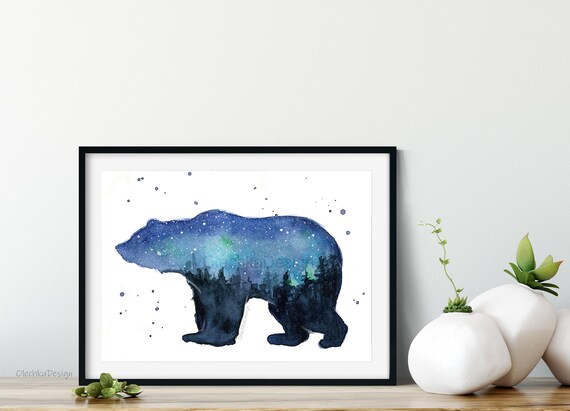 Foggy Blue Forest Bear Silhouette Printable Wall Art Forest Animal Wall Art Bear Print Woodland Nursery Wall Art Downloadable Prints