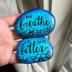 Painted Rocks, Painted Stones, Set of 2 Rocks, Motivational Art, Inspirational Art, Flowers Art, Acrylic Hand Painted Rocks, Keepsake Gift