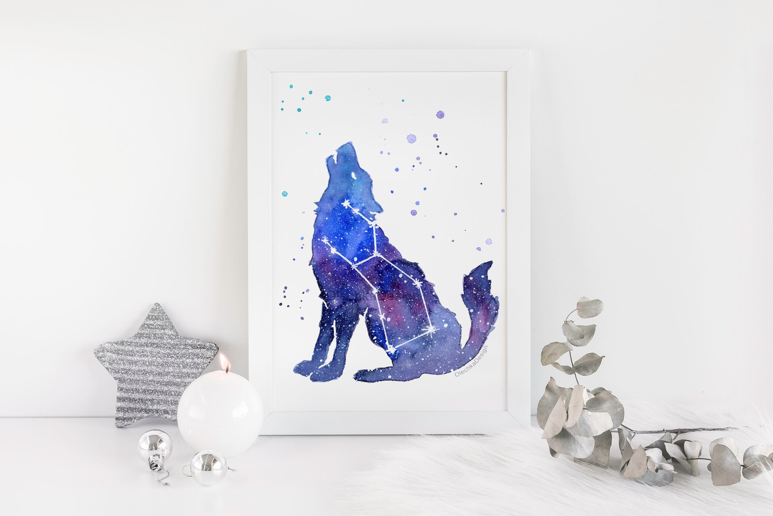 Celestial Wolf Constellation - Cosmic Watercolor Art - Etsy