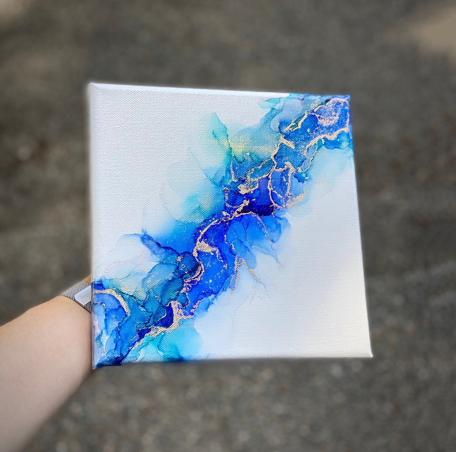 Original Canvas Painting Blue Ink Painting Abstract Etsy