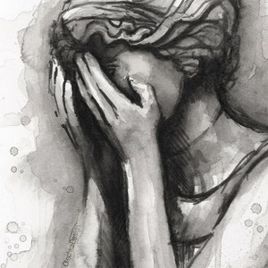 Weeping Angel Painting Art Print Doctor Who Wall Art Doctor Who Decor Watercolor Painting Don't Blink Scary Weeping Angel Art Print Giclee image 2