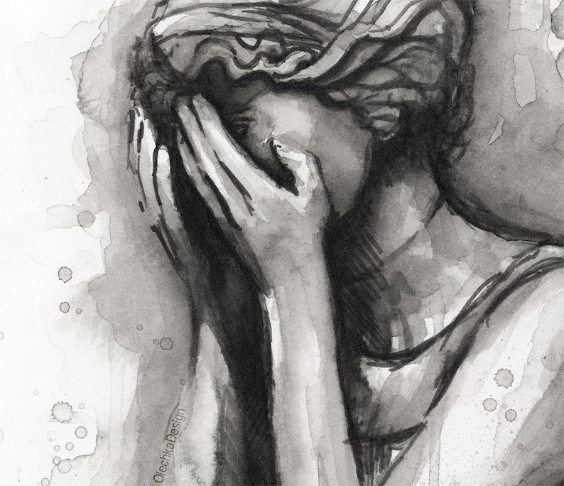 Weeping Angel Painting Art Print Doctor Who Wall Art Doctor Who Decor Watercolor Painting Don't Blink Scary Weeping Angel Art Print Giclee image 2
