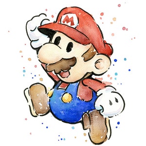 Mario Art, Mario Fan Art, Mario Portrait Watercolor Art Print, Mario Print, Mario Watercolor, Geek Art, Videogame Painting