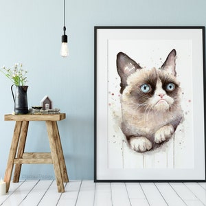 Grumpy Cat Watercolor Giclee Art Print, Animal Portrait image 3