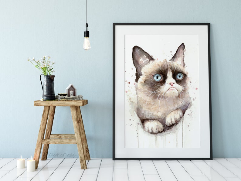Grumpy Cat Watercolor Giclee Art Print, Animal Portrait image 3