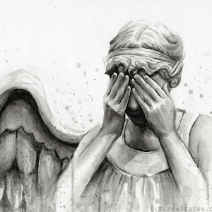 Weeping Angel Art, Angel Print, Doctor Who Art Print, Doctor Who Wall Art, Don&#39;t Blink Sci-Fi Decor, Scary Angel Painting, Crying Angel