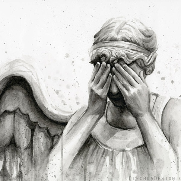 Weeping Angel Art, Angel Print, Doctor Who Art Print, Doctor Who Wall Art, Don't Blink Sci-Fi Decor, Scary Angel Painting, Crying Angel