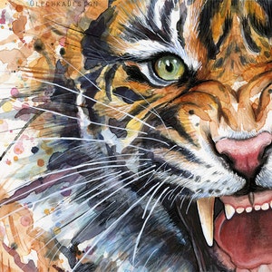 Roaring Tiger Watercolor Painting, Jungle Animal Art Giclee Print image 2