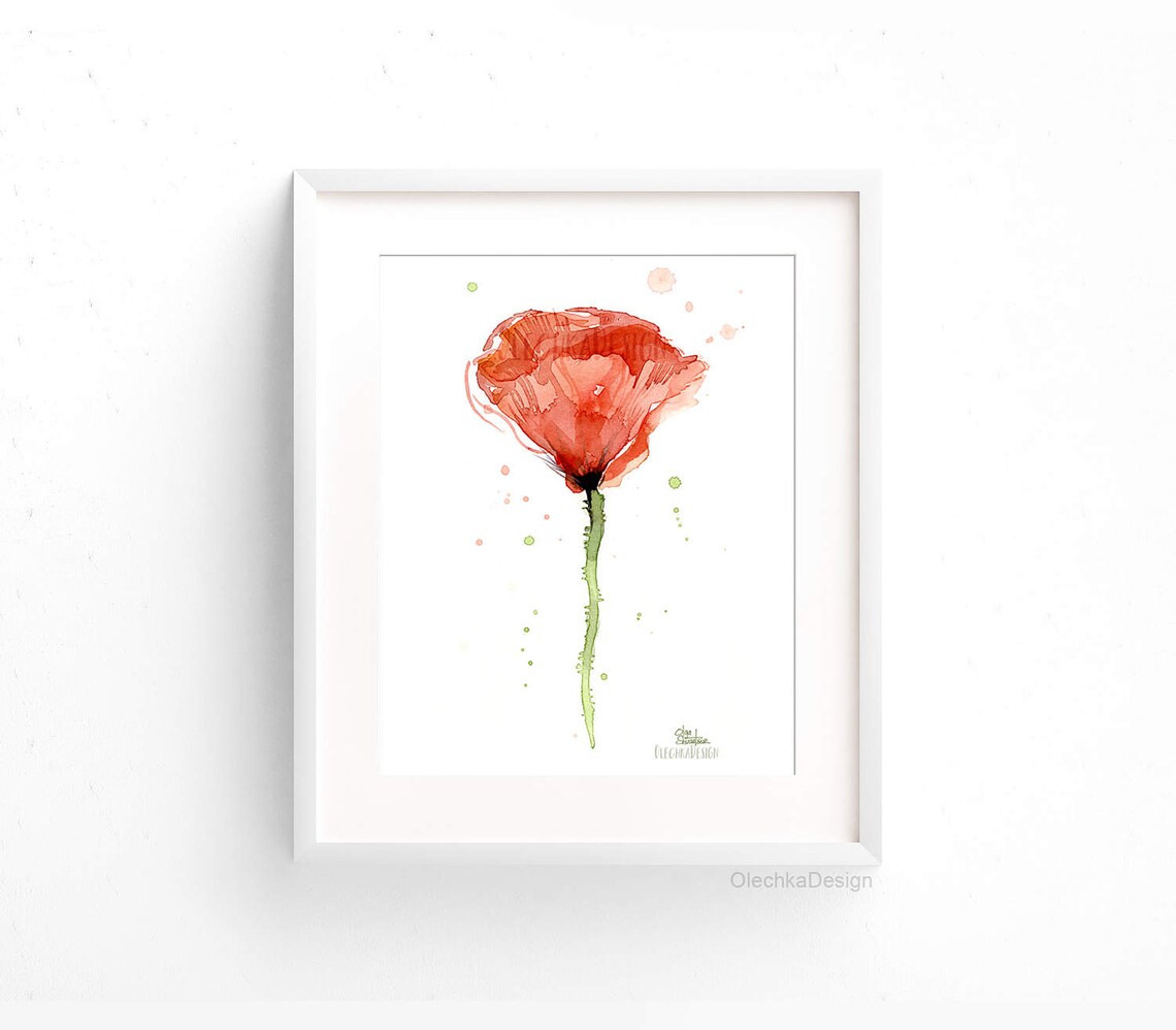 Poppy Art Print of Watercolor Painting Abstract Poppy Watercolor Red ...