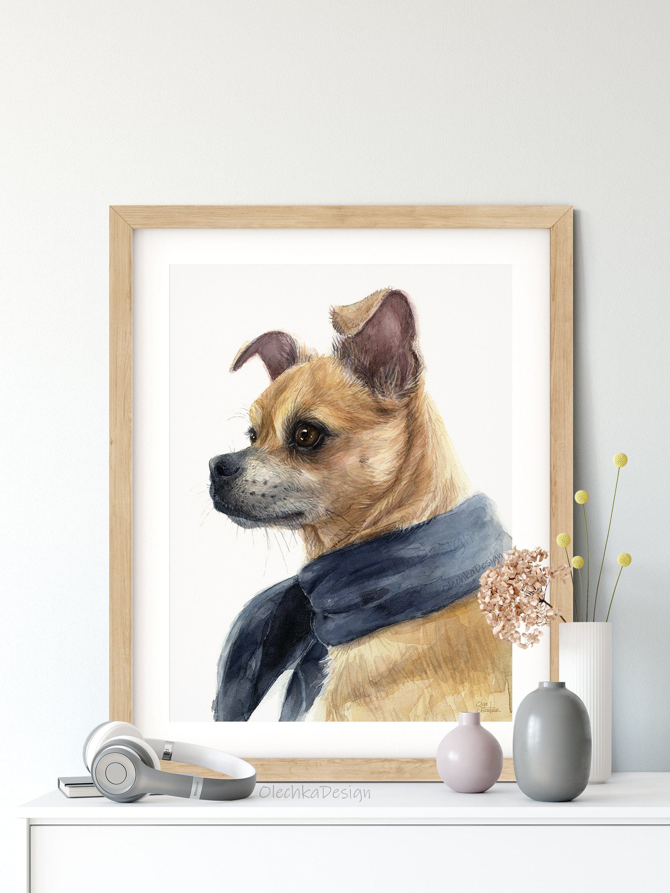 ハスキー犬の水彩画プリント、犬の肖像画 - Etsy 日本