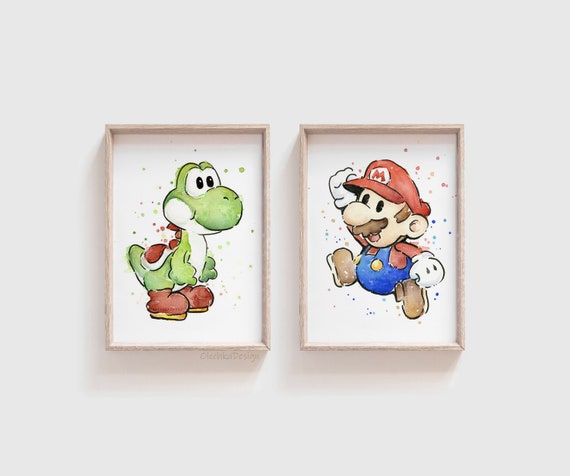 Mario Art, Mario and Yoshi Print Set, Video Game Art, Yoshi Art, Mario  Painting, Mario Wall Art, Watercolor Prints, Gaming Art, Gamer Gift -   Israel