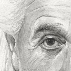May include: A close-up grayscale drawing of a person's eye. The eye is partially closed and the wrinkles around the eye are visible. The drawing is done in a realistic style.