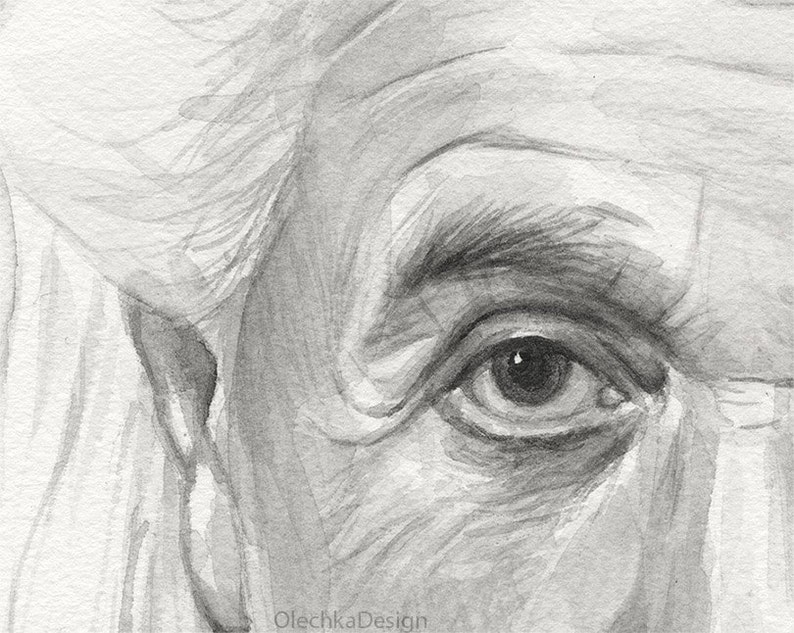 May include: A close-up grayscale drawing of a person's eye. The eye is partially closed and the wrinkles around the eye are visible. The drawing is done in a realistic style.