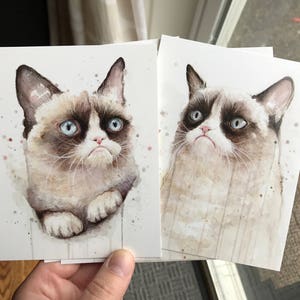 Postcards, Grumpy Cat, Postcards Set, Grumpy Cat Cards, Meme Cards, Geek Postcards, Watercolor Painting Funny Cat Postcards, Set of cards
