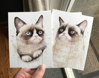 Postcards, Grumpy Cat, Postcards Set, Grumpy Cat Cards, Meme Cards, Geek Postcards, Watercolor Painting Funny Cat Postcards, Set of cards