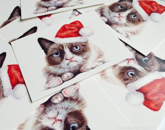 Tarjetas de Navidad gato Grumpy Gato Santa Postal Santa Grunon Whimsical Animal Card Navidad Vacaciones Grunon Santa Meme Divertido Tarjetas en Blanco Etsy Mexico