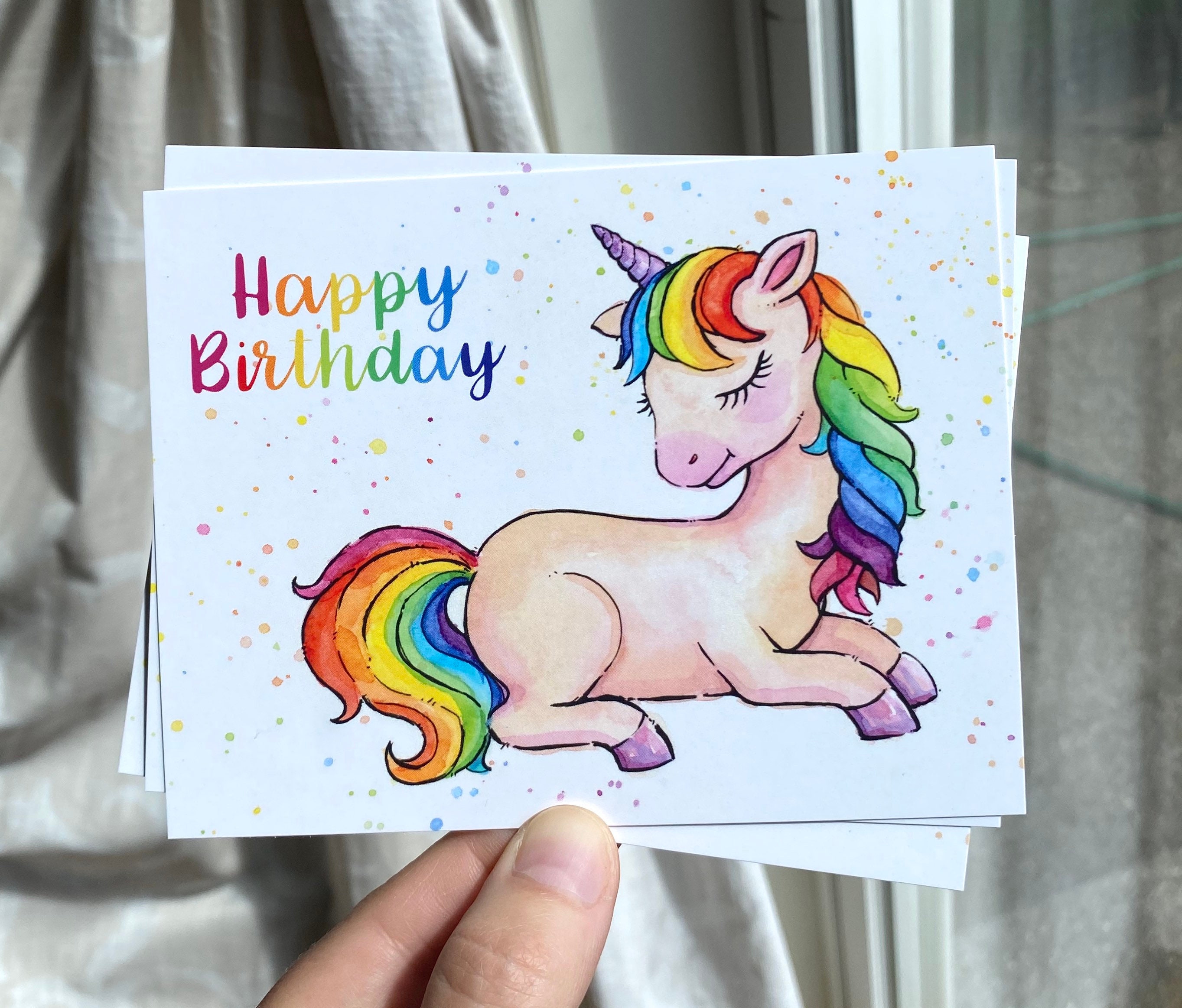 Birthday Postcards, Unicorn Postcards, Unicorn Birthday, Birthday Cards, Rainbow Postcards, Animal Postcards, Sleeping Unicorn, Card Set
