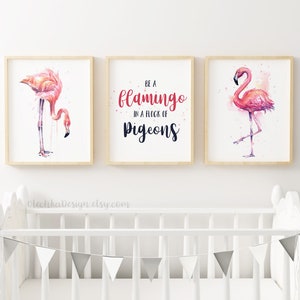 Pink Flamingo Watercolor Painting, Flamingo Art Print, Pink Bird Watercolor Animal Wall Art Home Decor Tropical Pink Flamingo image 4