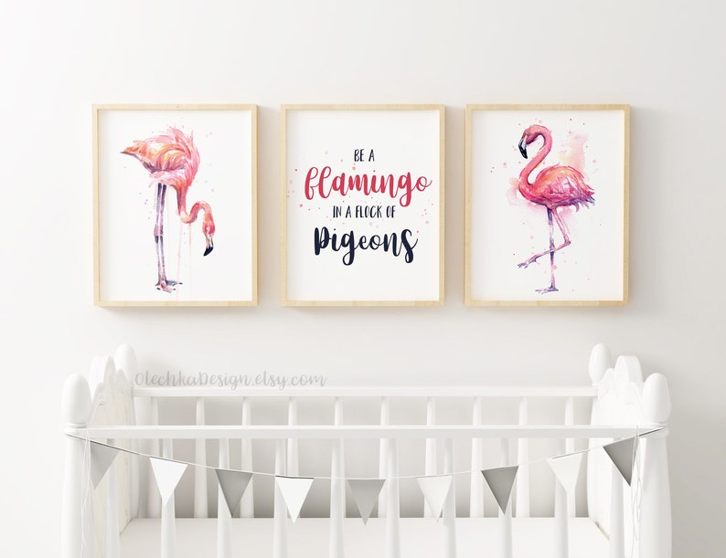 Pink Flamingo Watercolor Painting, Flamingo Art Print, Pink Bird Watercolor Animal Wall Art Home Decor Tropical Pink Flamingo image 4