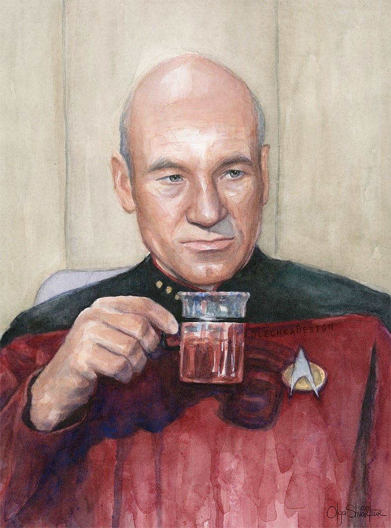 Picard Facepalm Meme Watercolor, Picard Print, Meme Art, Sci-Fi Painting, Captain Picard, Portrait, Funny Geek Wall Art image 5