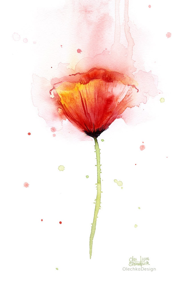 Poppy Aquarel, Poppy Wall Art, Rode Poppy, Abstracte Poppy, Klaprozen ...
