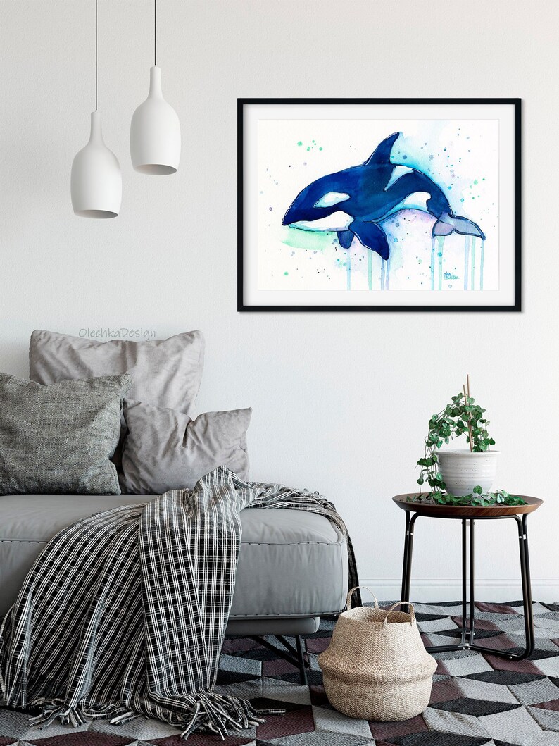 Killer Whale Orca Watercolor Art Print, Whale Art, Whale Painting, Orca Art, Sea Creatures, Nursery Art Print, Orca Painting, Whale Wall Art image 4