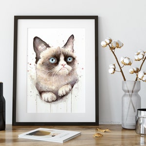 Grumpy Cat Watercolor Giclee Art Print, Animal Portrait image 2