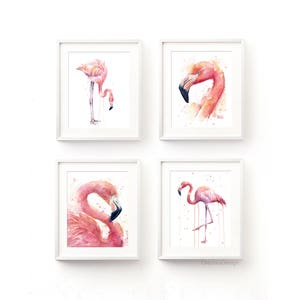 Pink Flamingo Watercolor Painting, Flamingo Art Print, Pink Bird Watercolor Animal Wall Art Home Decor Tropical Pink Flamingo image 5