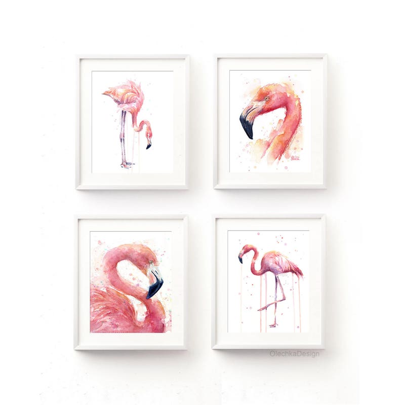 Pink Flamingo Watercolor Painting, Flamingo Art Print, Pink Bird Watercolor Animal Wall Art Home Decor Tropical Pink Flamingo image 5