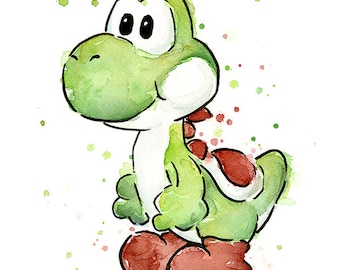 Yoshi Watercolor Art Print, Yoshi Print, Yoshi Art, Yoshi Painting,  Geek Art, Videogame Art, Mario Painting, Gaming Decor