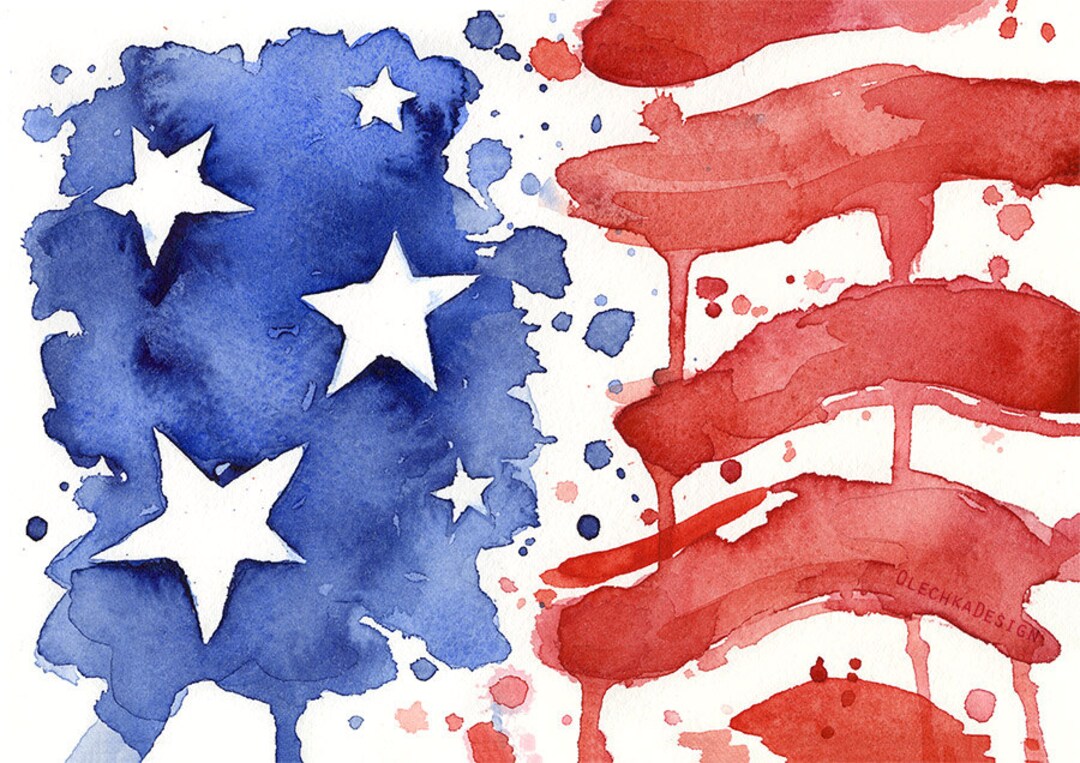 American Flag Art Print of Watercolor Painting, Flag Art, American Flag ...
