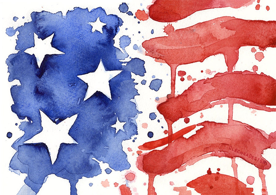 American Flag Art Print Of Watercolor Painting Flag Art Etsy