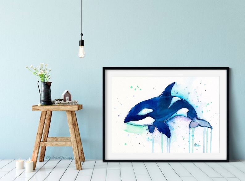 Killer Whale Orca Watercolor Art Print, Whale Art, Whale Painting, Orca Art, Sea Creatures, Nursery Art Print, Orca Painting, Whale Wall Art image 1