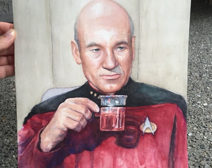 Captain Picard Earl Grey Tea ORIGINAL Watercolor Painting, Star Trek ...