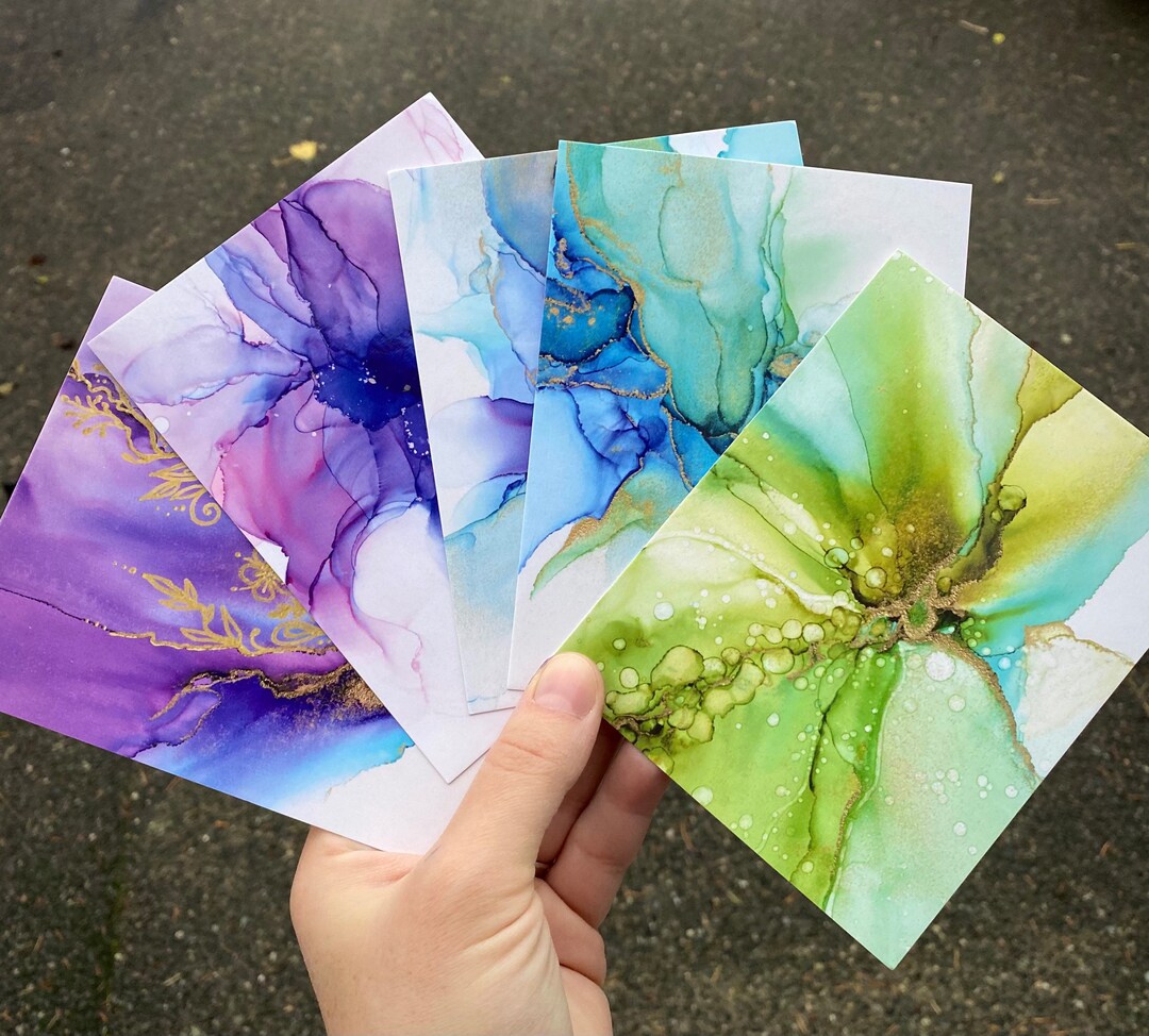 Abstract Art Postcards, Set of 5 Cards, Fluid Art Painting, Abstract