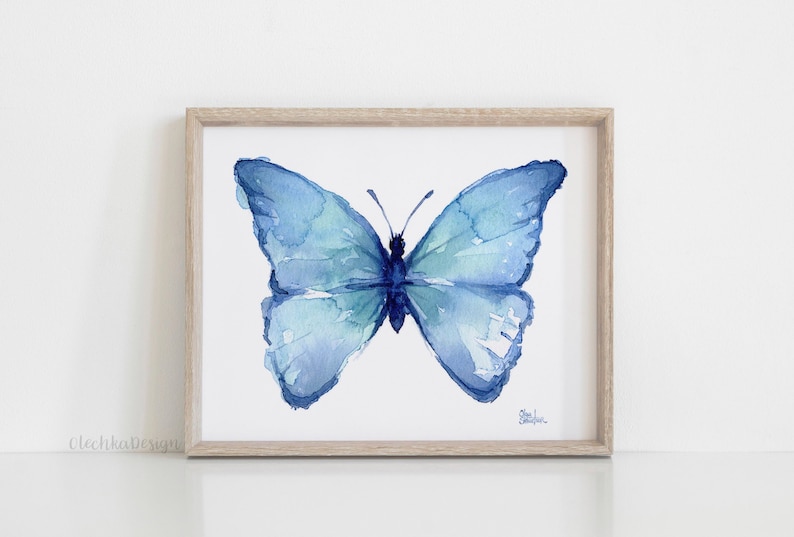 Butterfly Wall Art, Butterfly Print, Blue Butterfly, Butterfly Watercolor, Butterfly Art Print, Blue Butterfly Painting, Giclee Art Print image 1