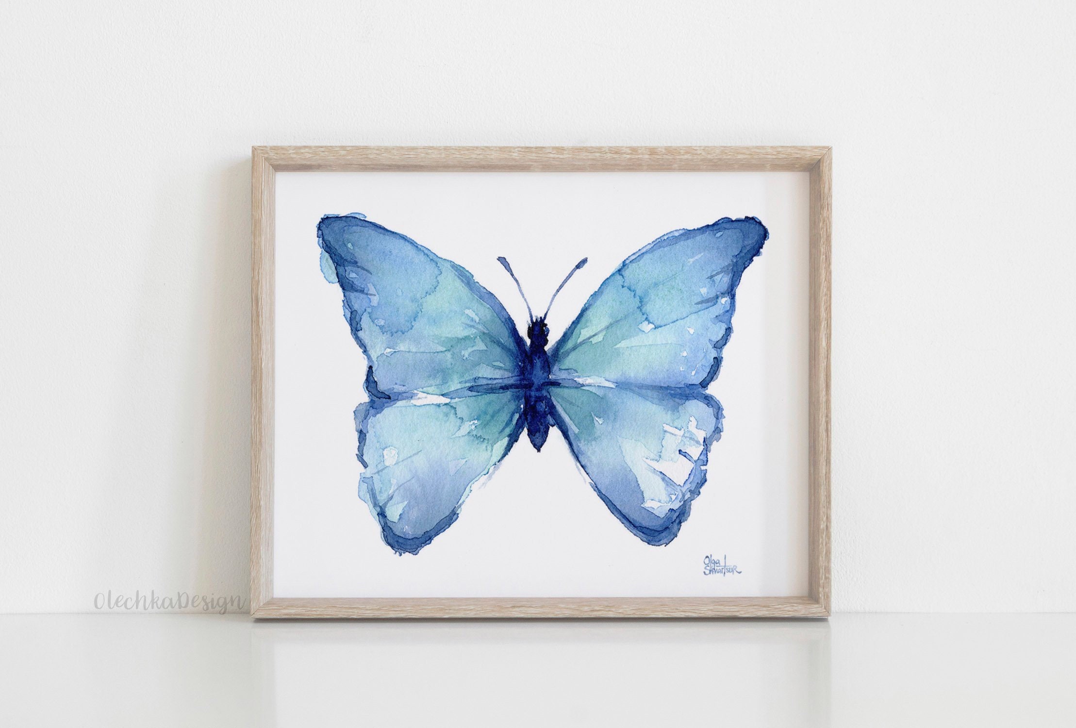 christmas gift butterfly painting butterfly wall motif butterfly print blue butterfly artwork Blue triangle butterfly print