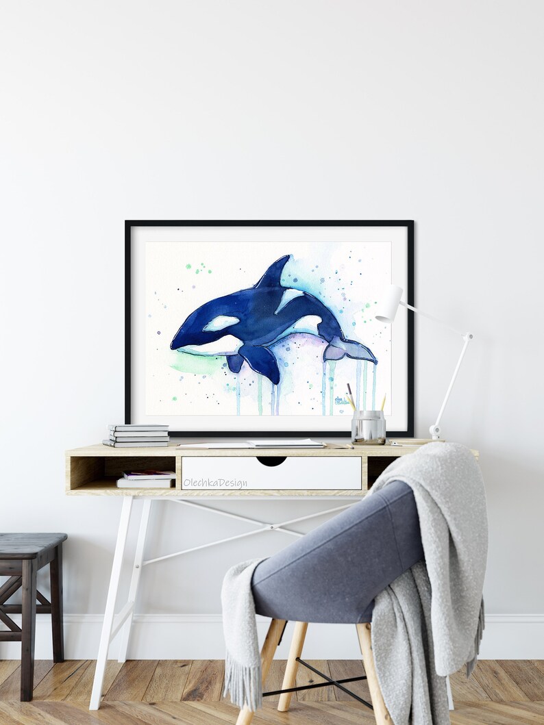 Killer Whale Orca Watercolor Art Print, Whale Art, Whale Painting, Orca Art, Sea Creatures, Nursery Art Print, Orca Painting, Whale Wall Art image 3