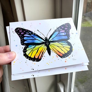 Rainbow Butterfly Postcard Set, Butterfly Postcards, Butterfly Cards, Butterfly Watercolor, Watercolor Cards, Set of 5 Cards image 2