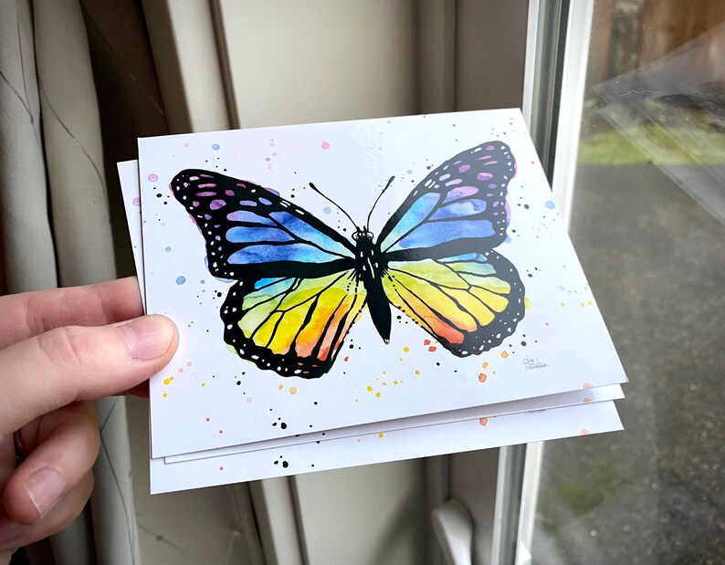 Rainbow Butterfly Postcard Set, Butterfly Postcards, Butterfly Cards, Butterfly Watercolor, Watercolor Cards, Set of 5 Cards image 2