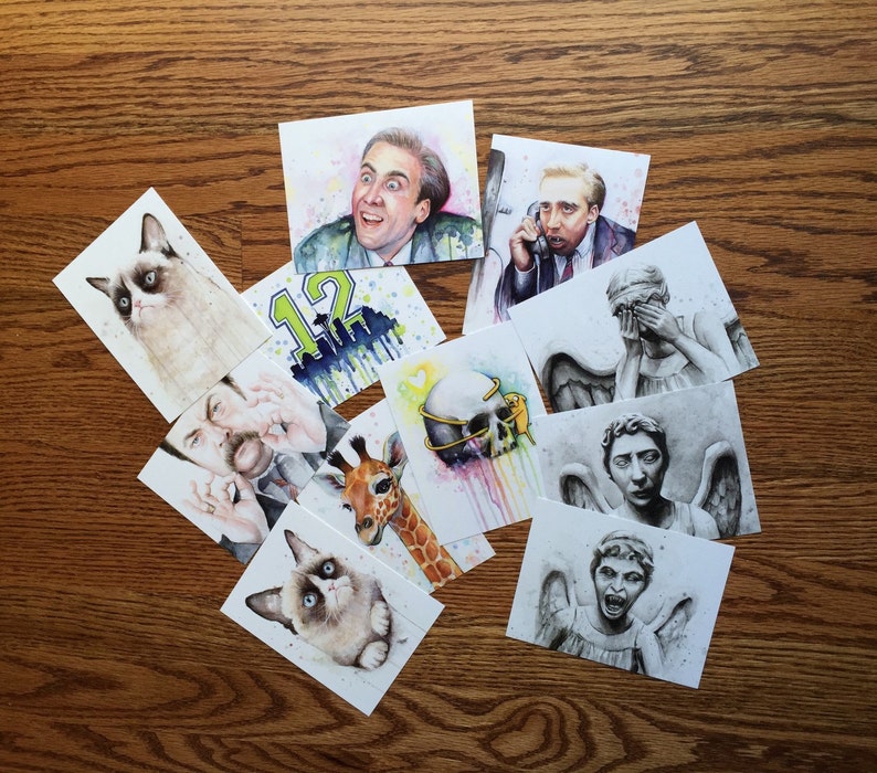 Nicolas Cage Funny Postcards Set of 2 Cards You Don't Say Meme and Vampire, Watercolor art, geek, funny image 3