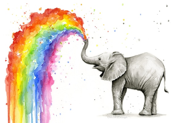 Elephant Spraying Rainbow T-Shirt Baby Elephant Watercolor Elephant Spraying Rainbow T-Shirt Baby Elephant Watercolor