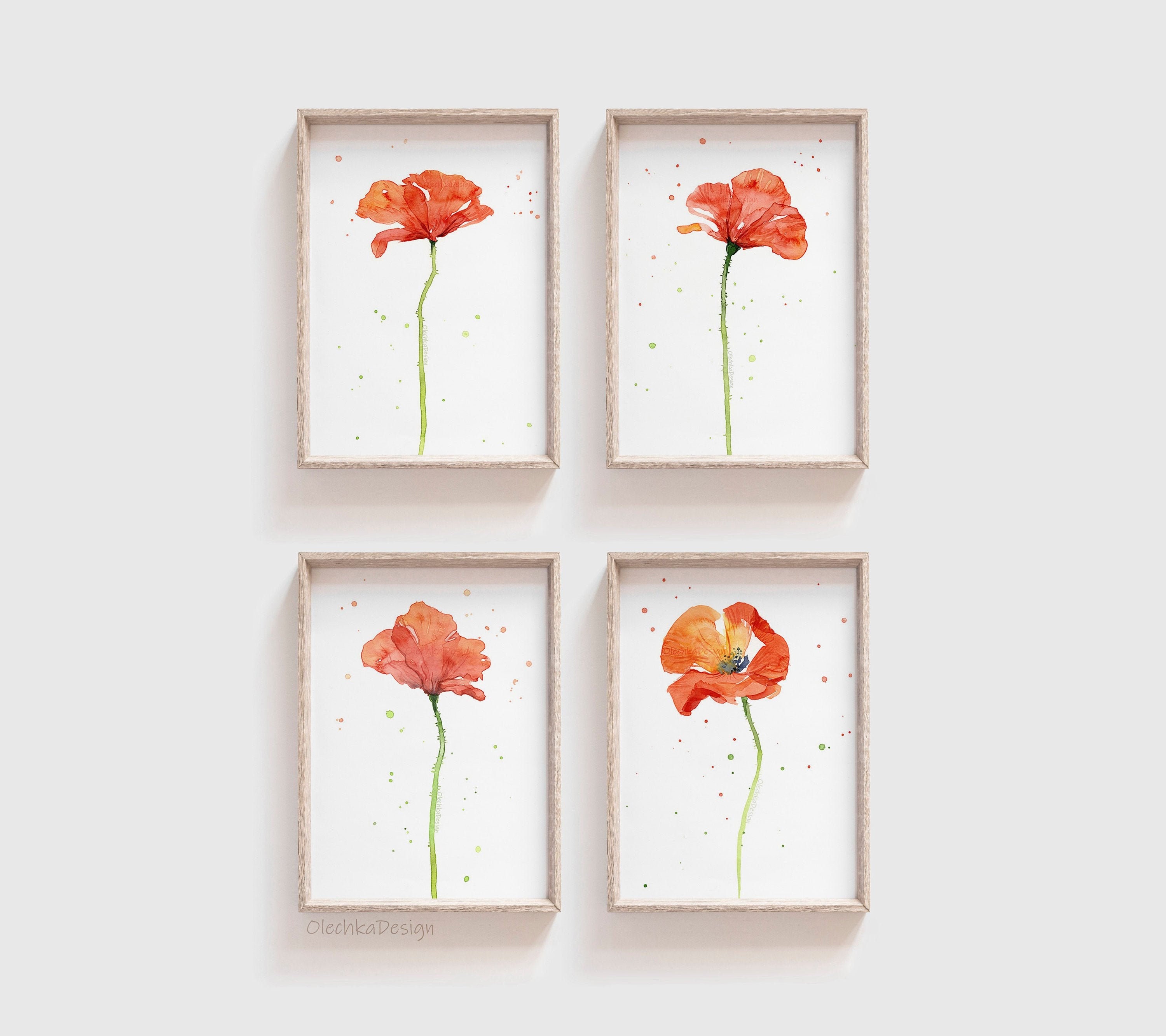 Poppy Art Poppy Flower Print Set Poppy Wall Art Red Poppy Prints Poppy Gifts Poppy Decor Set of 4 Prints Poppy Watercolor Floral Art Etsy