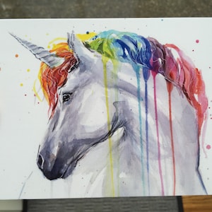 Regenboog Eenhoorn PostKaart, Aquarel schilderij Artwork, Mooie printkwaliteit, Unicorn Card, Unicorn Art